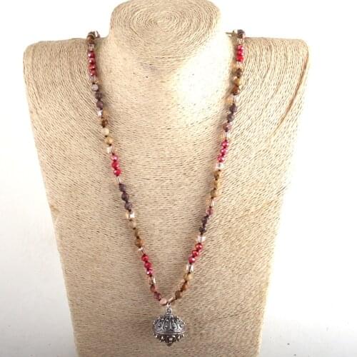 RH Fashion Bohemian Jewelry Natural Stones Glass With Metal Ball Pendant Necklaces For Women Boho Gift