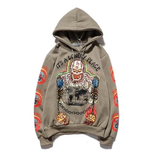 Kanye Fleece Skull Graffiti Mens Sweatshirt Oversize Harajuku Loose Casual Couple Hoodies Stranger Things Hooded Hoodie 2020
