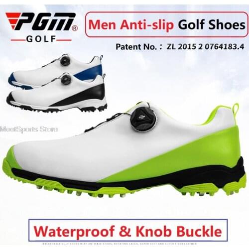 Pgm Golf Shoes Mens Waterproof Knob Buckle Golf Shoes Male Anti-Slip Spikes Sports Sneakers Lightweight Athletic Trainers 39-45