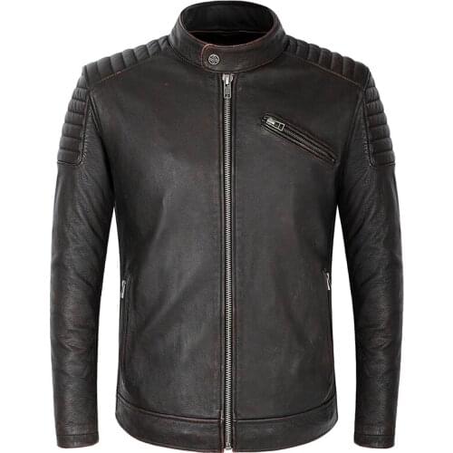 Mens Autumn Winter Real Genuine Leather Jackets Motorcycle Jackets For Men Vintage Punk Cowhide Leather Motor Biker Coat