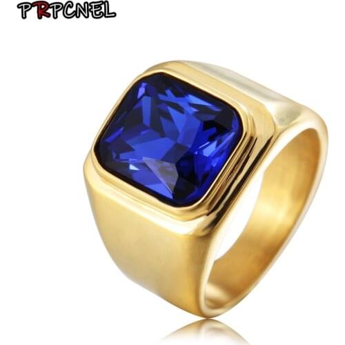 Hot Sale Fashion 316L Stainless steel Mens Signet Ring with red Black Crystal Classic Big Stone Male Rings Good Luck Jewelery