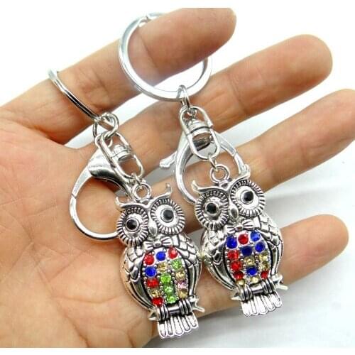 Natural Quartz crystal owl Key Chain Keyring Silver Keychain Pendant for diy Jewelry making Keychain necklace Accessories A1