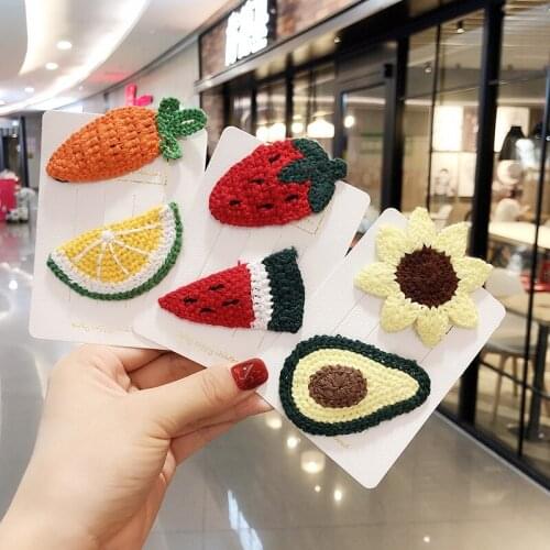 2020 New Winter Girl Cute Handmade Knitting Fruit Hairpins Children Sweet Hair Clips Barrettes Fashion Kid Hair Accessories