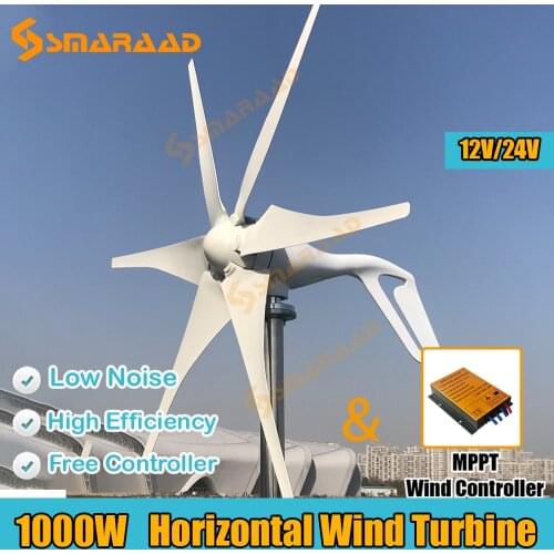New Arrival 600W 800W 1000W New Energy Horizontal Wind Turbine Generator Free MPPT Controller 12v 24v Low Noise Small Windmill