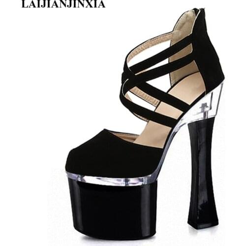 New 18cm summer baotou sandals, womens waterproof platform high heels, bags and night club lacing Dance Shoes