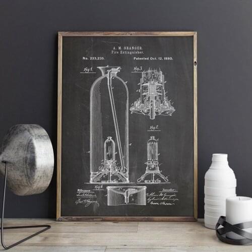 Fireman Extinguisher Patent Blueprint Vintage Posters and Prints Fire Fighter Tool Canvas Painting Picture Firehouse Bar Decor