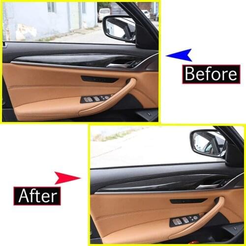 Real Carbon Fiber Car Interior Door Decoration Panel Cover Trim For BMW 5 Series G30 2017 2018 2019