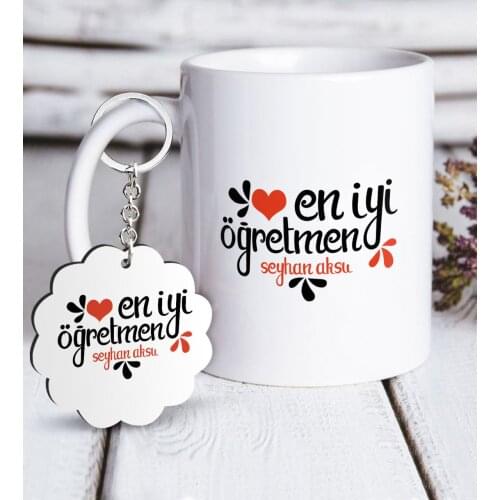 Personalized Best Teacher White Mug and Keychain Gift Seti-6