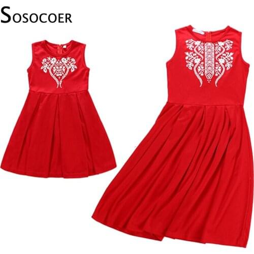 SOSOCOER Mother Daughter Dresses Family Matching Clothes Mommy and Me Outfit Mom and Daughter Matching Clothes Red Girls Dress