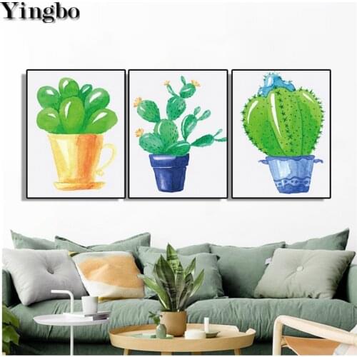 Full Square Round 5D DIY Diamond Painting Green Plant 3pcs Diamond Embroidery Mosaic Cross Stitch Exquisite background decor