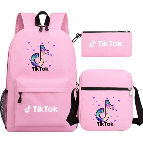 Hot Tik Tok Print Boys Girls School Bags Travel Backpack Bolsa Escolar with Crossbody Bag Pen Bags