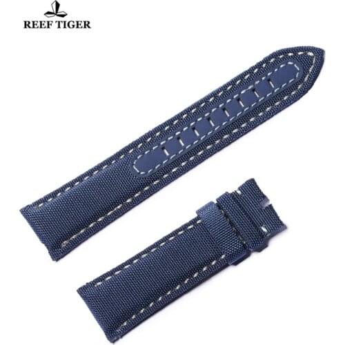 Reef Tiger/RT Top Quality Black Nylon Leather Watch Strap for Men Nylon Strap Dive Watch Band Free Shopping RGA3035