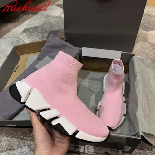 Pink Women Sock Boots Knitted Short Boots Comfortable Light Weight Elastic High Top Boots Leisure Sports Trainers Sneakers Women