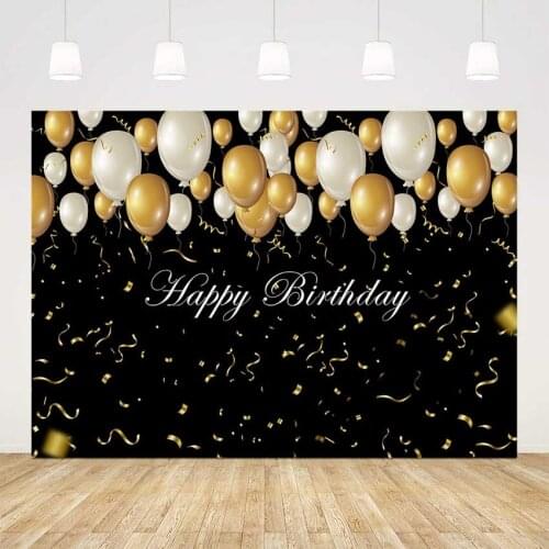 Happy birthday balloons backdrop for photography gold and white balloons black birthday party decoration photophone photocall