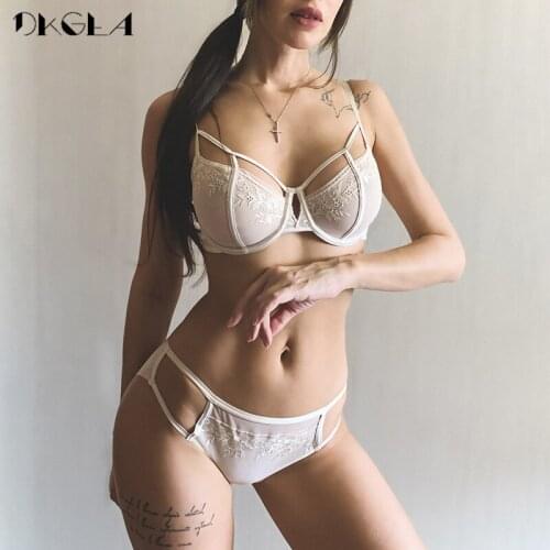 Hollow Bandage Sexy Bra Panties Sets Ultrathin Brassiere Plus Size Transparent Underwear Women Set Bras Lace Embroidery Lingerie