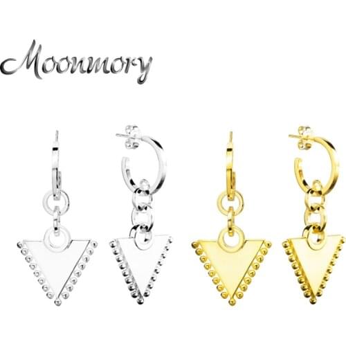 Moonmory 100% 925 Sterling Silver Triangle Pendant Earrings For Women European Pop Big Earrings Detachable DIY Jewelry Wholesale