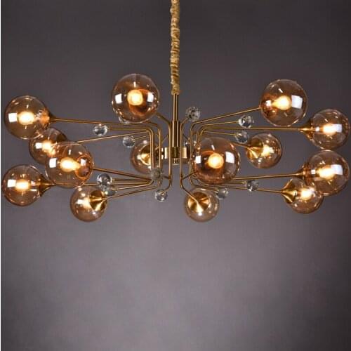 Modern Magic Bean Smoky Gray Glass Ball LED Chandelier Living Room Kitchen Island Table Hanging Lamp Cafe Bar Interior Lighting