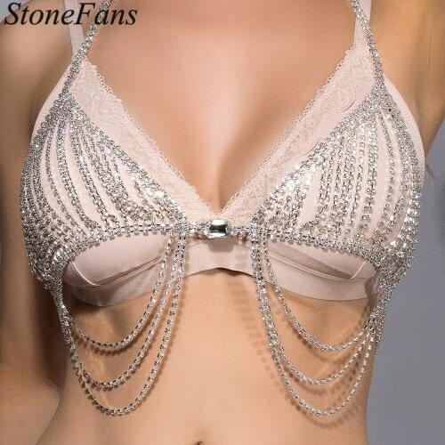 Stonefans Bling Bling Rhinestone Wave Bra Top Grid Corset for Women Fashion Sexy Crystal Bra Extender Bikini Jewelry Girls Gift