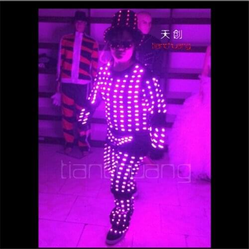 TC-106 Dance clothes full color light led costumes ballroom bar club stage robot wears hats led glasses catwalk performance bar