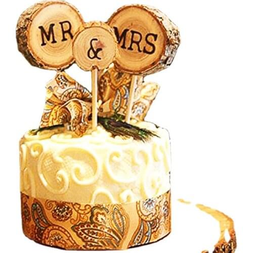 Wedding Cake Decorations Wood Round MR & MRS Cake Toppers For Party Supplies Decor