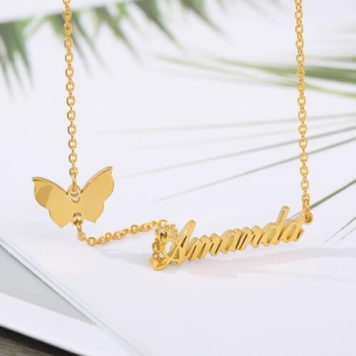 Customized Name Crown Butterfly Necklace For Women Stainless Steel Initial Letter Chain Necklace Jewelry Gift
