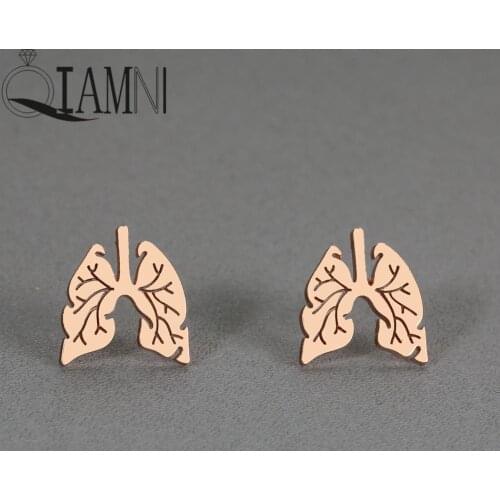 QIAMNI Anatomical Human Lung Stud Earring Oddities Punk Hiphop Lobe Anatomy Skeleton Jewelry Medical Organ Gift Pendientes
