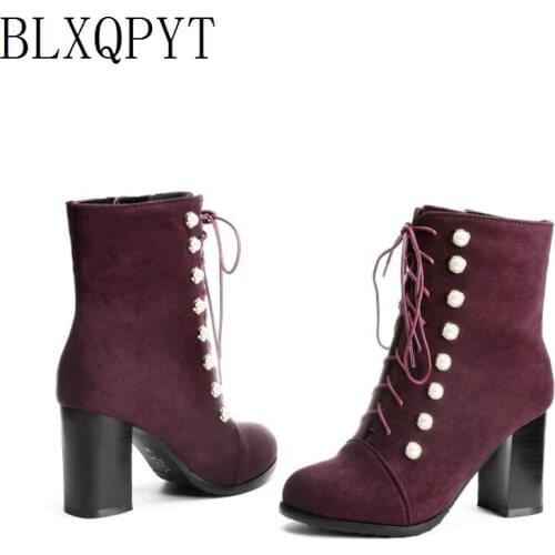 BLXQPYT Big Size 34-48 Ankle boots for women Fashion High Heels 8cm Winter Autumn Boots Party Wedding Shoes Pumps Shoes 08-19