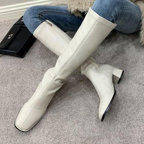 Plus Size 34-43 Fashion INS Women Knee High Heel Boots Lady Riding Botas Winter Shoes Women Sexy Square Heels Casual Footwear