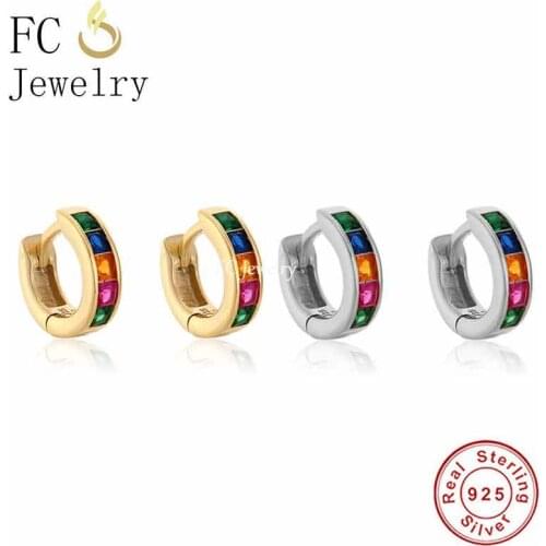 100% 925 Sterling Silver Minimalist Circle Rainbow Color Zircon Huggies Piercing Hoop Earrings Brinco Pendientes For Women 2021