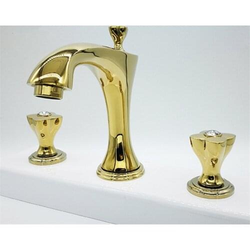 Tuqiu Basin Faucet Gold Bathroom Faucet 3 Hole Widespread Basin Mixer Hot And Cold Brass Sink Faucet Water Basin Tap New