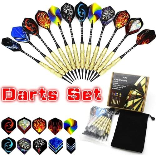 12PCS 18g Professional Plastic Tip Darts Set Brass Steel Barrels Dart Shafts Flights Indoor Entertainment Electronic Dartboard