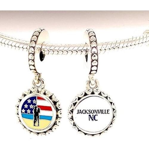 2020 High Quality Fashion New Silver 925 American Flag Jack Sonville NC Charm DIY Original Woman Jewelry Mothers Day Gift
