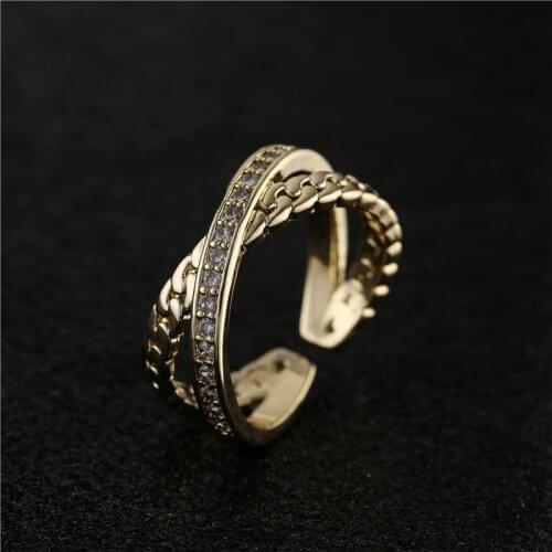 2021 New Fashion Gold Color Copper Geometric Ring For Women Party Jewelry Micro Pave CZ Femme Bijoux Engagement Gift