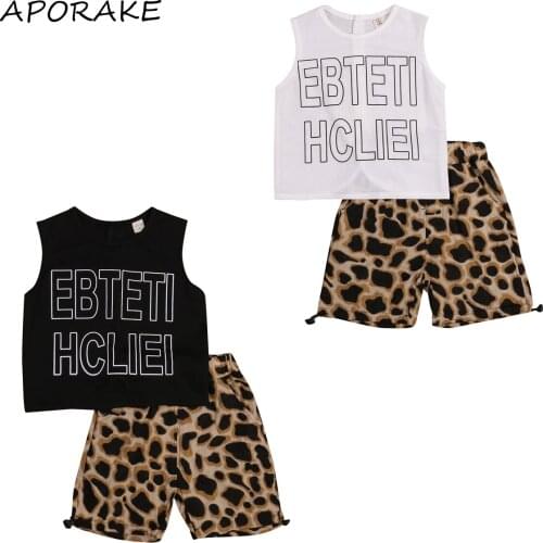 2021 1-7Y Fashoin Kids Baby Boy Clothing Set Letter Print Sleeveless Button Back Top Vest+Leopard Shorts Summer Outfits 2pcs