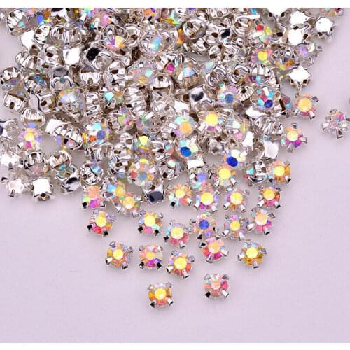 Shiny ss12/16/18/20/25/30/35/40/50 AB Crystal Sew on 4 Claws Rhinestone Sewing Strass Cup Base For Appliques Craft Dress Making