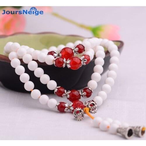 JoursNeige Natural White Tridacna Shell Bracelets 108 Buddha beads Necklace Bracelet lucky for Women Multilayer Jewelry