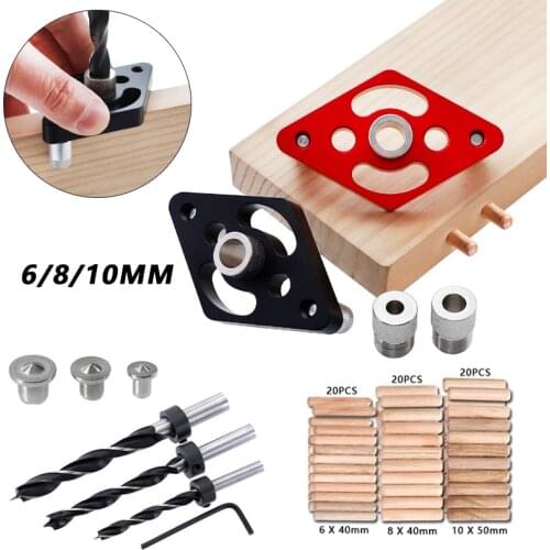 Carpentry Pocket Hole Jig 6/8/10mm Hole Locator Drill Guide Set Woodworking Dowelling Self Centering Drill Guide Kit Hole Punche