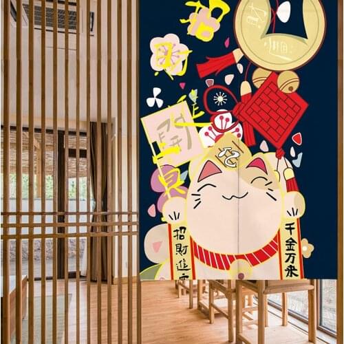 Cartoon Printed Short Curtain Japanese Style Door Curtain Bathroom Door Drapes Partition Hanging Curtains Bedroom Kitchen Decor
