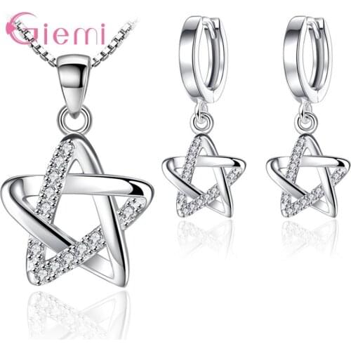 Personality Temperament 925 Sterling Silver Cubic Zircon Star Earrings Necklace Jewelry Sets Fashion Gift Ornaments Bijoux