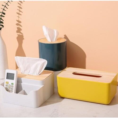 Multi-lattice Wood Cover Plastic Tissue Box Holder Kitchen Storage Box Office Home Organizer Table Tissue Box
