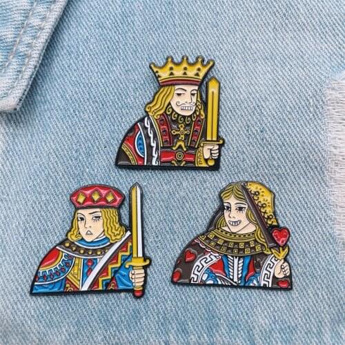 Cartoon Fun King Queen Heart Enamel Brooch Poker Character Sword Alloy Pins Punk Badge Accessories Woman Jewelry Gift For Friend
