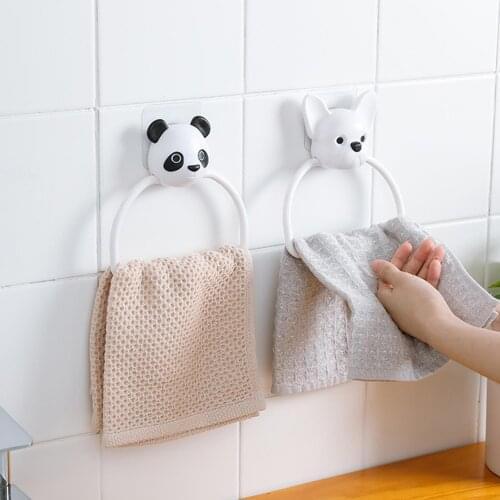 Wall Mount ABS Towel Holder Rack Bathroom Organizer Hanging Towel Bar Storage Rack Shelf Hanger Plastic Panda/Dog Towel Ring