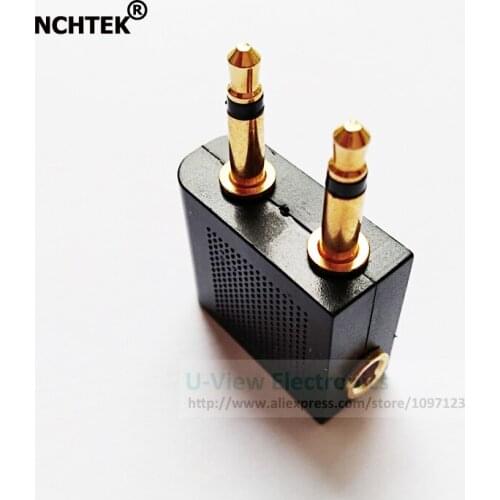 NCHTEK GOLDEN Plated 3.5mm To 2 x 3.5mm Airline Airplane Headphone Audio Adapter Converter/Free Shipping/5PCS