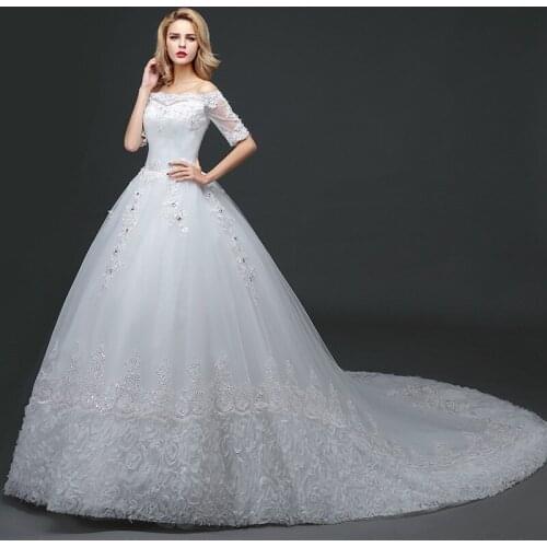 Novelty of 2019 Arabic Romantic Long train Sheer Applique Vestido De Noiva Wedding Dresses Professional Custom Fast Shipping
