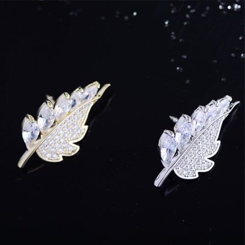 New Arrival Mini Crystal Cubic Zirconia Leaves Brooches For Women Lapel Pins Bags Bijoux Accessories Luxury Jewelry Mujer broche