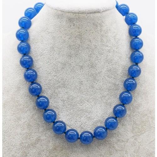 Wholesale blue jade round 14mm necklace 18inch FPPJ nature beads