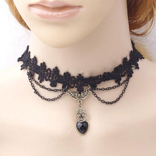 Necklace Colorfast Lace Edge Alloy Black Lace Chain Necklaces for Wedding Chain Necklace Pendant Women Necklace Choker Vinatge