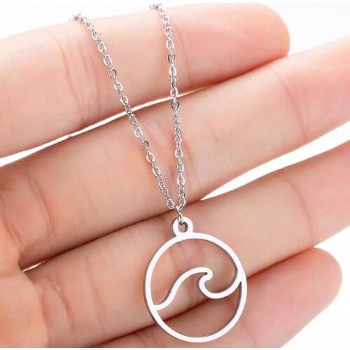 Geometry Stainless Steel Ocean Sea Wave Shaped Necklace Korean Fashion Handmade Wave Beach Jewellery Gifts For Women Dropship