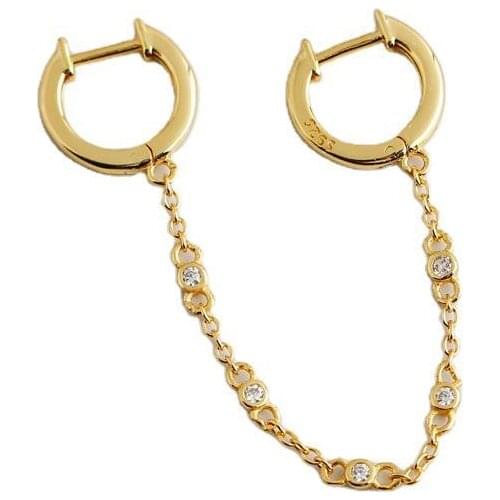 925 sterling silver earring fashion Double ear hole letter zircon chain tassel earring popular personality boy girl ear jewelry