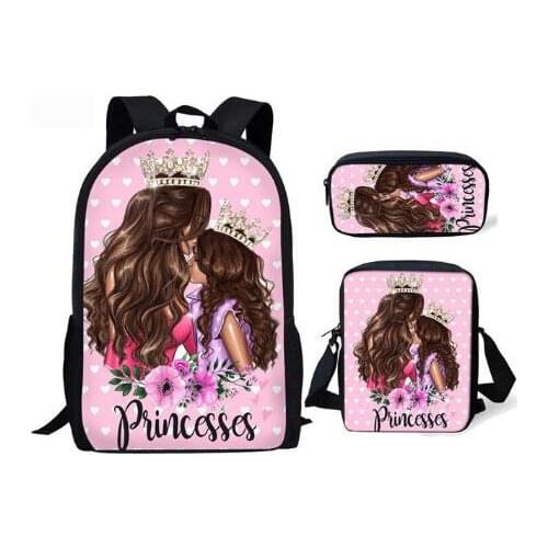 Girls Casual 3pcs Schoolbags Super Mom Print School Bags Harajuku Kawaii Backpack for Kids Orthopedic Rucksack Mochilas